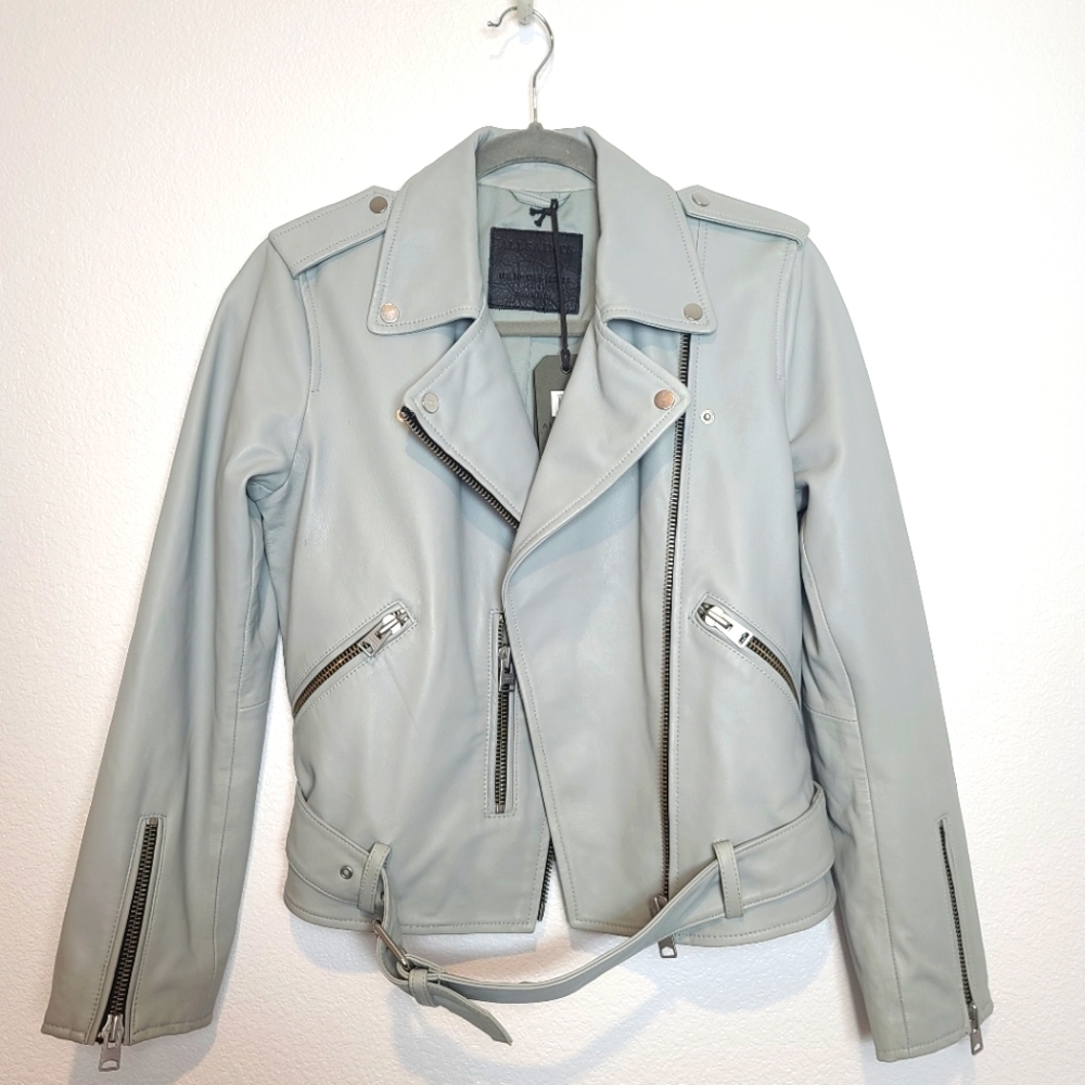 ALL SAINTS Balfern Sheep Leather 100% Biker Jacket in Color Burst - Picture 4 of 16